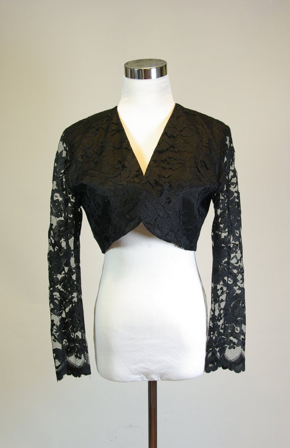 Black Lace Bolero Crop Jacket Sheer Sleeves Hampton N… Gem