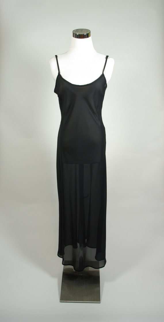 Black Sheer See-Through Slip Dress Ankle Length Wi