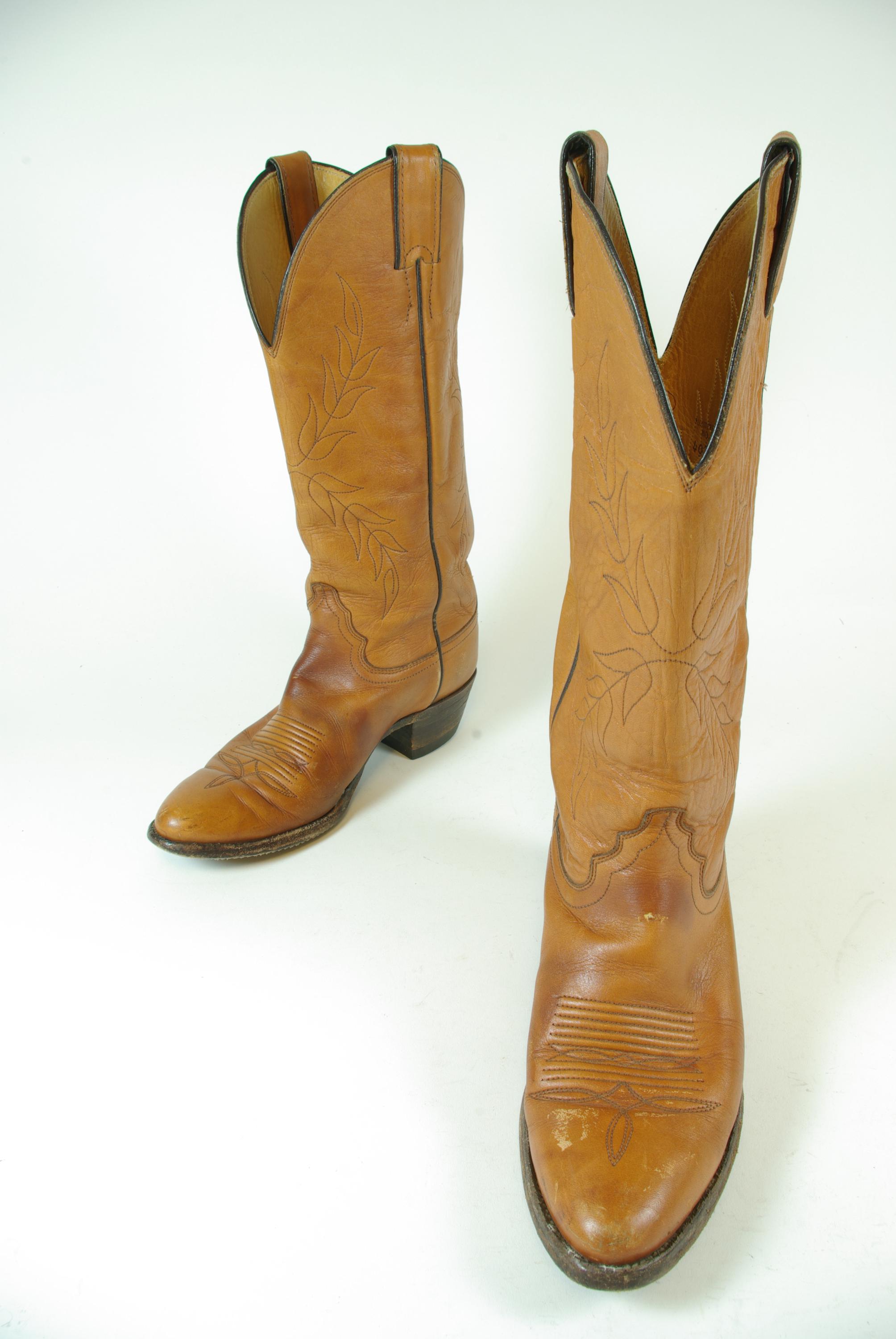 Justin Vintage Tan Leather Cowboy Boots Western Pull On USA Made Size 7.5 D The Justin Vintage Collection | Justin Boots main image 2