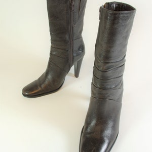 Dark Brown High Heel Boots: Vintage Leather Side Zip, US 7.5M