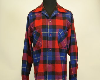 JCPenneys Towncraft Wool Plaid Shirt Unisex Fall Shirt Boyfriend Shirt Men's S 40 inch 102 cm Chest Size