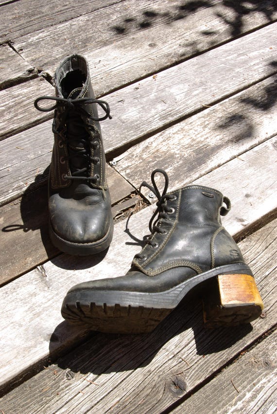 90s Skechers Platform Boots: Crusty Punk Leather Combat Style