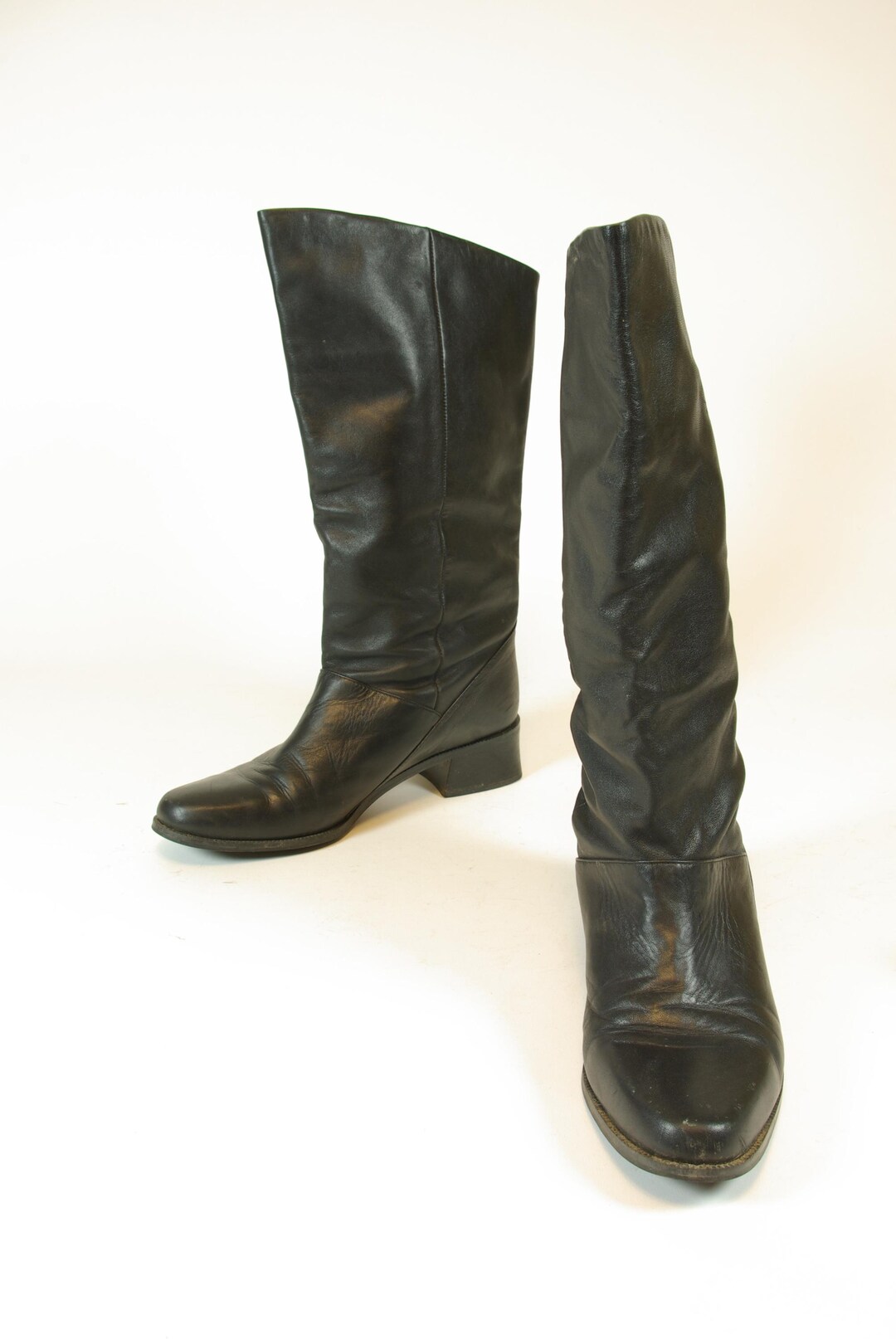 Vintage Brown Leather Slouch Boots, Lace Up Back, EU 37, Boho Pirate Style