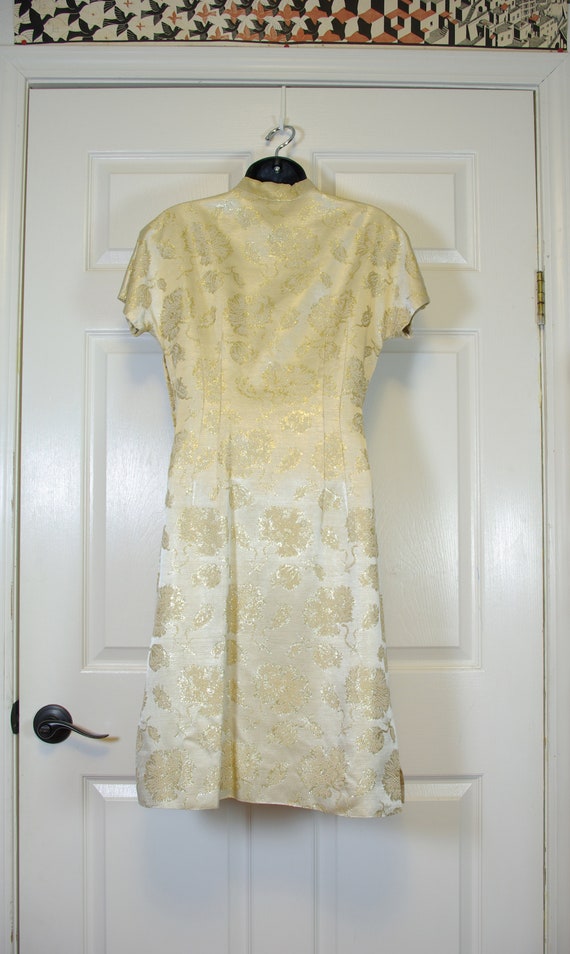 Gold and Antique White Brocade Asian Cheongsam St… - image 2