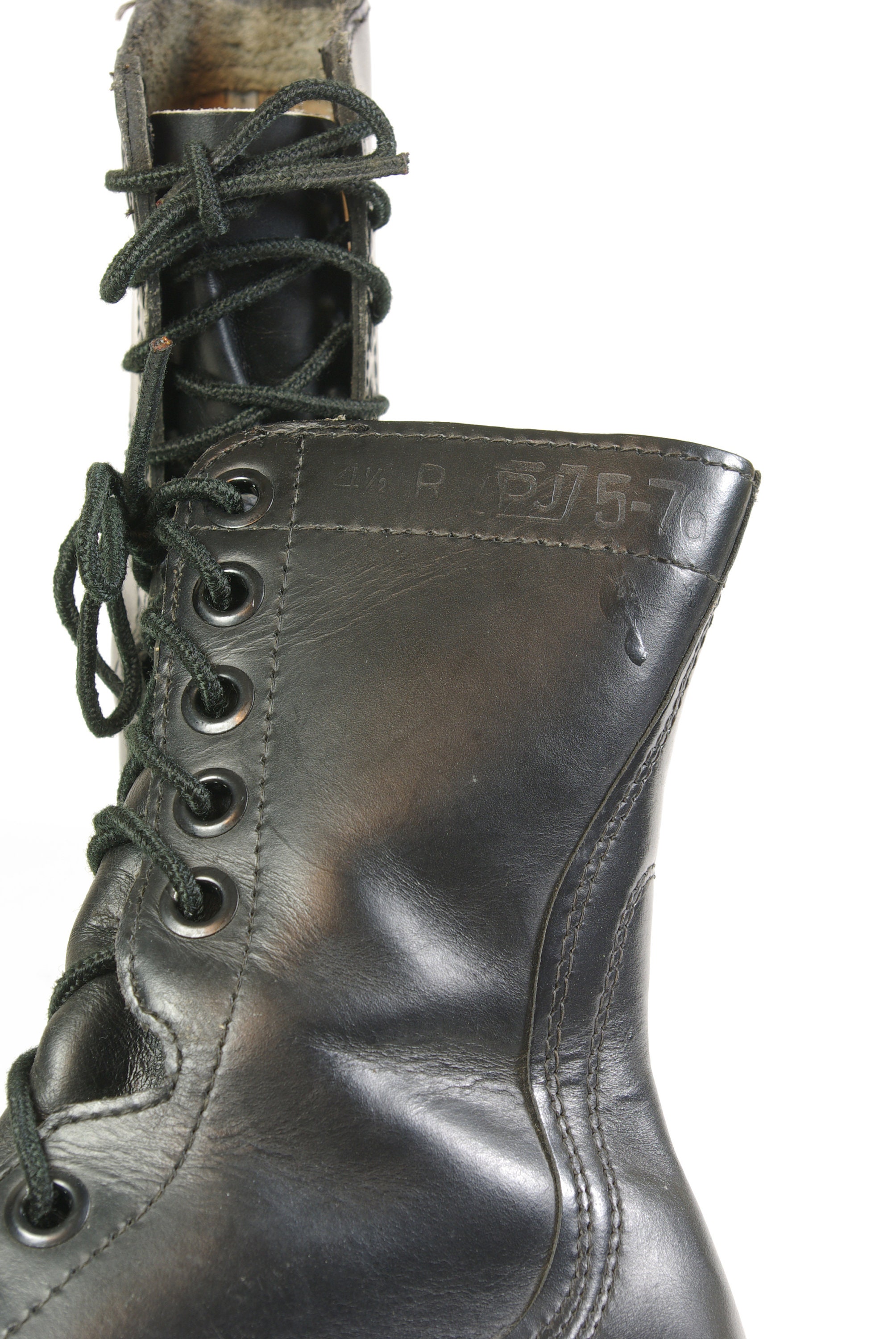 Vintage Black Leather Combat Boots - US Women display picture 2