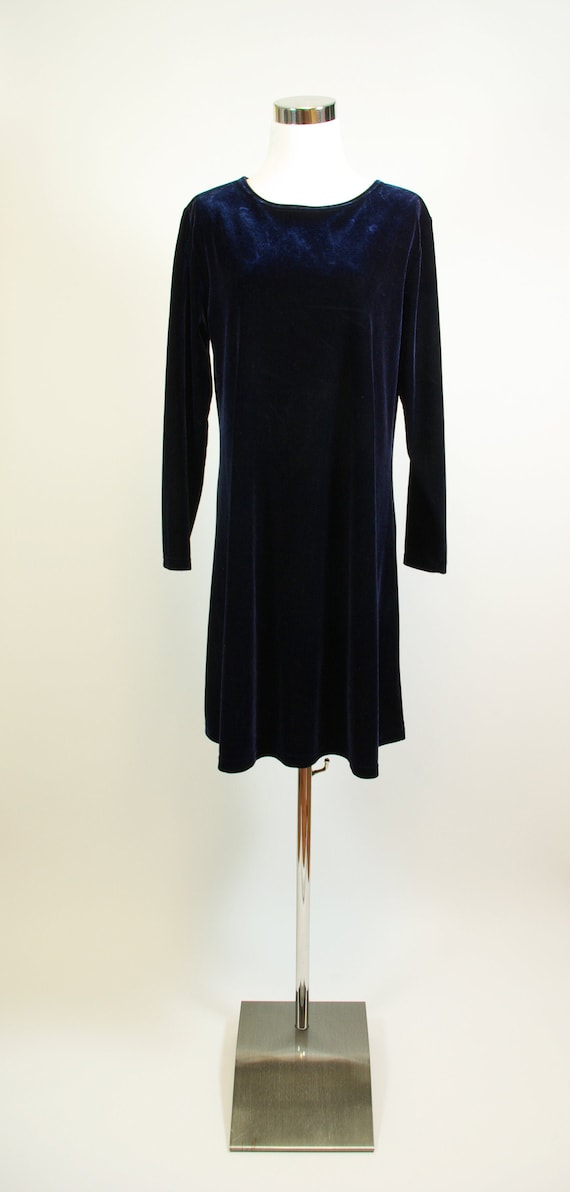 Royal Blue Stretch Velvet Dress A Line Comfy Relaxed Fit 90s Jacqueline Farrar Shift Dress