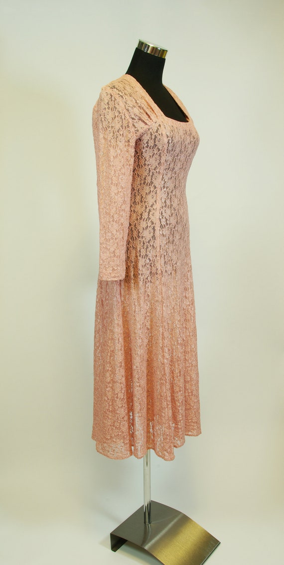 Lace Scoop Neck Sleeveless Ruffles Sheath Long Dress Dusty Rose main image 1
