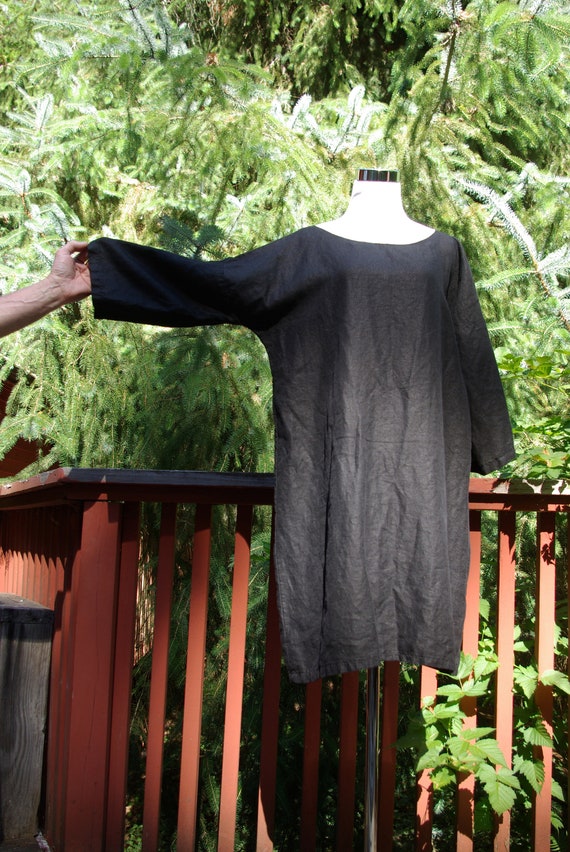 Black Linen Dress Loose Fit Boho Minimalist