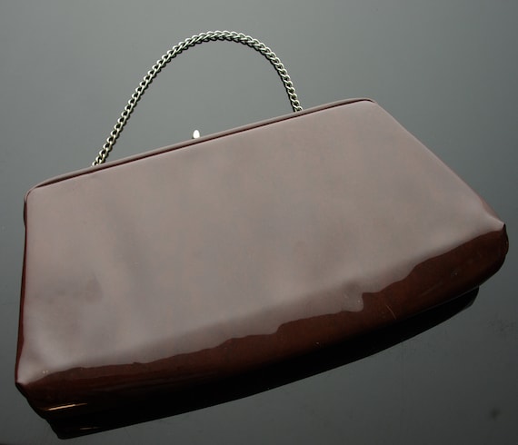 Vinyl Clutch 1960s Mad Men Mod Handbag Chain Handle Bag