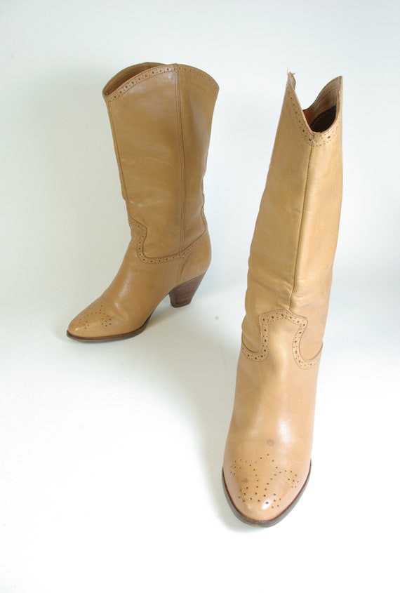80s Light Tan Soft Leather 80s High Heel Size 6 US