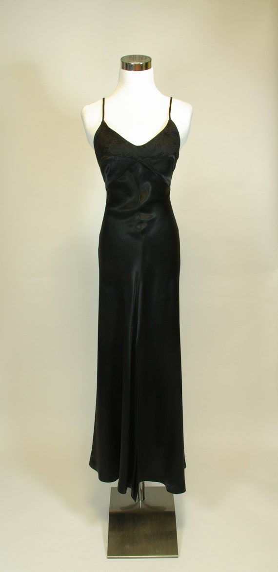 Black Satin Front Slit Spaghetti Strap Maxi Dress