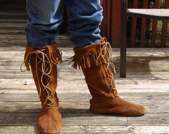 High Fringed Laceup Moccasin Boots: Men's US size 10 UK 9.5 EUR 44