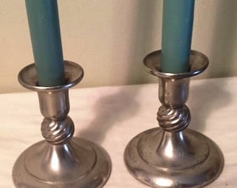Art Deco Solid Pewter Candlestick Holders - K.M.D. - Royal Holland Pewter