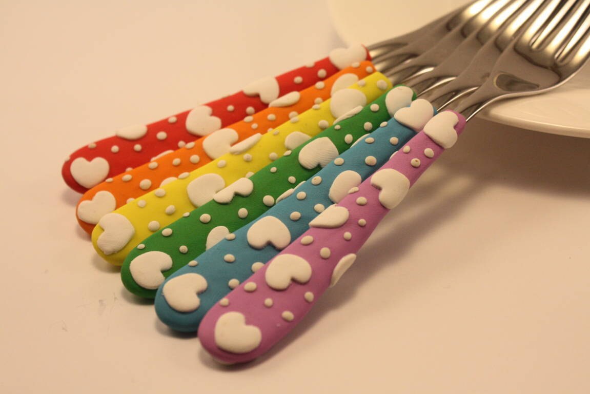 Set of 6 handmade forks made out of polymer clay in rainbow Etsy