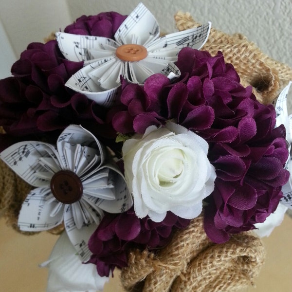 Bridal bouquet with burlap and paper flowers