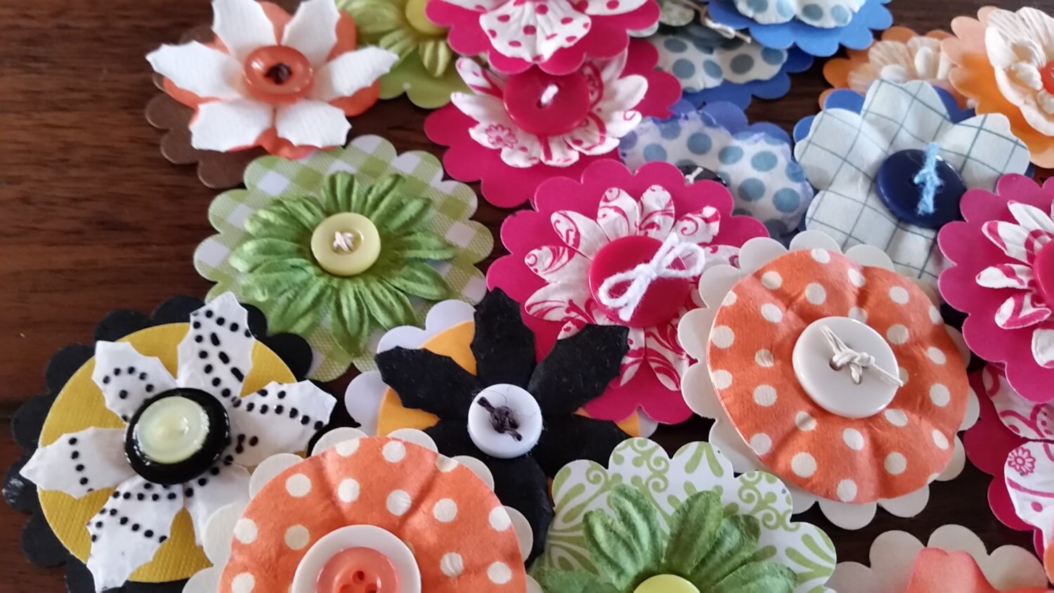 10 Paper Flower Embellishments Handmade Mixed Media Flowers Etsy