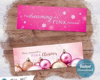 Printable Pink Christmas Treat Bag Toppers: Editable Holiday Tags (PDF)
