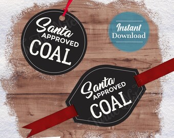 Santa Approved Coal Gift Tags V2: Printable Holiday Stickers (Digital Download) SCOL568