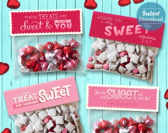 4 Printable Sweet Valentine Treat Bag Toppers | Read Full Listing Before Purchase