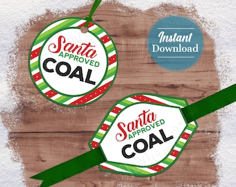 Santa Approved Coal Gift Tags V3: Printable Stickers (Digital Download) SCOL568
