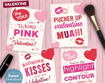 Makeup Themed Valentine Cards | 4 Printable Gift Tags or Valentine's  | Digital