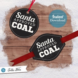 Santa Approved Coal Tag Variation 07 Digital Printable Gift Tags, Labels, or Stickers 2 Shapes, Circle, Oval-Diamond SCOL568 image 1