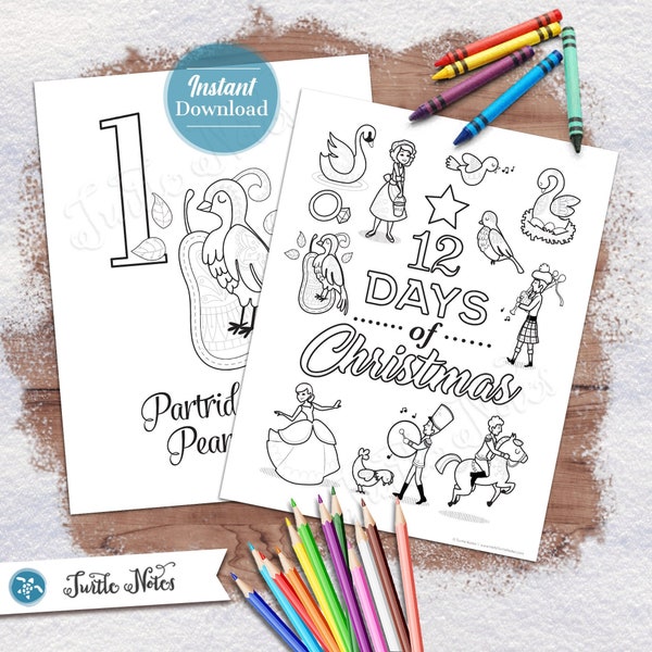 Classic Twelve Days of Christmas Printable Coloring Pages | 13 coloring pages | Digital Printables