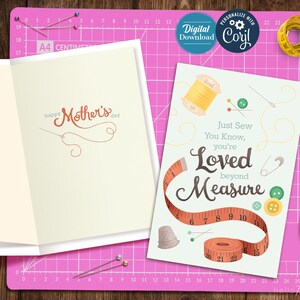 Tarjeta editable para el Día de la Madre con temática de costura: tarjeta imprimible para mamá, abuela o madrastra