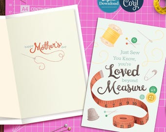Sewing-Themed Mother's Day Card: Printable (Digital Download, Editable in Corjl)