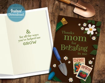 Thanks for Beleafing in Me Happy Birthday or Happy Mother's Day Card  |  Garden themed Printable Card with Matching Envelope