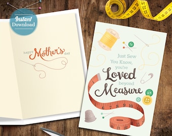 You're Loved beyond Measure  |  Sewing themed Printable Mother's Day Card with Matching Envelope