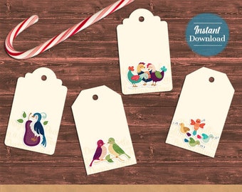 Blank Twelve Days of Christmas Gift Tags, Folk Art  |  12 Printable gift tags