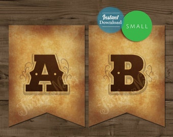 Small Western Themed Banner :  Printable Banner All Letters 0-9 numbers, Bonus Extras