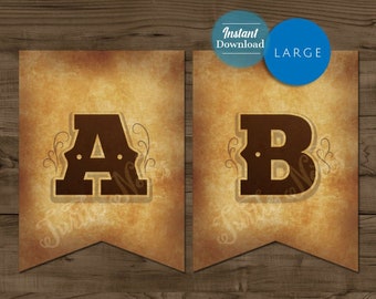 Large Western Themed Banner :  Printable Banner All Letters 0-9 numbers, Bonus Extras