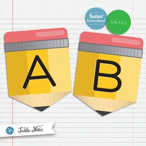 Small Yellow Pencil Back To School  :  Printable Banner All Letters and 0-9 numbers