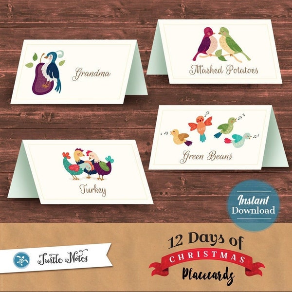 12 Editable Twelve Days of Christmas Place Cards