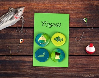 Minnesota Fishing Themed Bottle Cap Magnets #11 | Set of 4 | MN Gift | Hand Crafted | BCM306