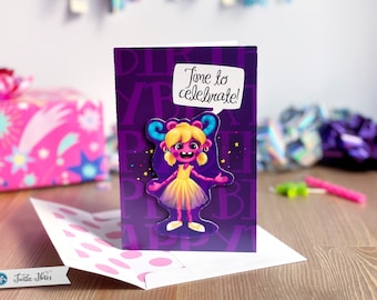 Tarjeta de cumpleaños de monstruo rosa para niñas / Saludo de celebración