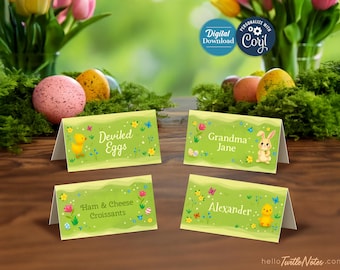 Printable Easter Place Cards: Storybook Illustrations, Bunny & Chick Spring Labels (Digital Download, Corjl Editable)