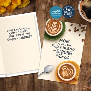 Tarjeta de café editable para mamá • Tarjeta imprimible para el Día de la Madre o cumpleaños • Plantilla de sobre a juego • Personalizable para mamá, abuela, madrastra