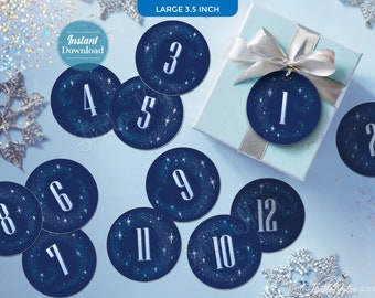 Large Snowy Blue 12 Days of Christmas Gift Tags with Gift Poem | Digital Printable Tags or Labels for 12 Days of Christmas Gifts CT012