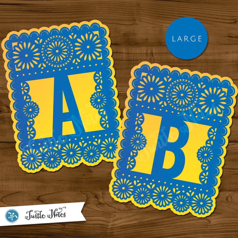 Printable Banner All Letters 0-9 numbers Large Blue /& Yellow Papel Picado