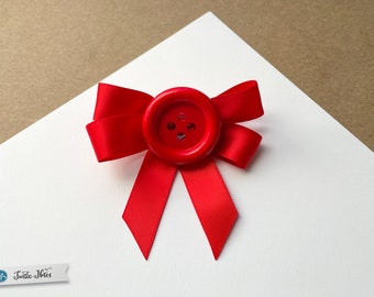 Small Hair Bow with Large Red Button | One Hair Bow | 3in French Barrette | Hair Accessory | Hand Crafted