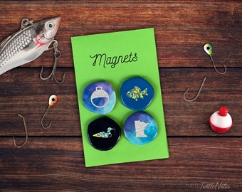 Minnesota Fishing Themed Bottle Cap Magnets #24 | Set of 4 | MN Gift | Hand Crafted | BCM306