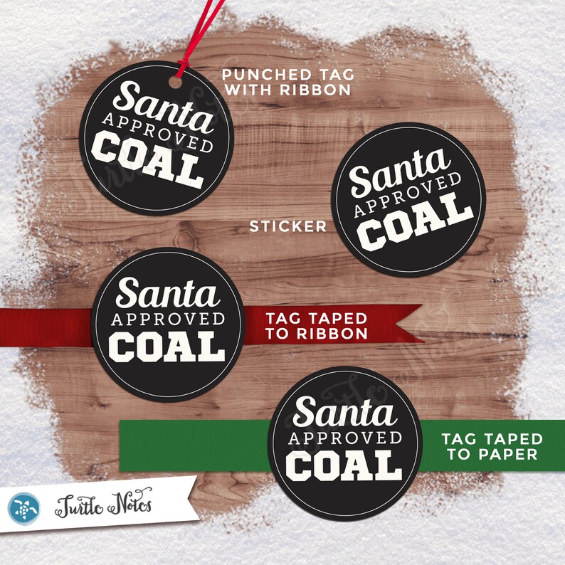 Santa Approved Coal Tag Variation 07 Digital Printable Gift Tags, Labels, or Stickers 2 Shapes, Circle, Oval-Diamond SCOL568 image 2