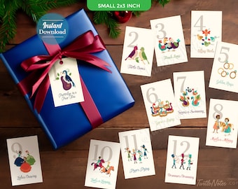 Etiquetas de regalo ilustradas de arte popular para los Doce Días de Navidad (descarga digital) CT012
