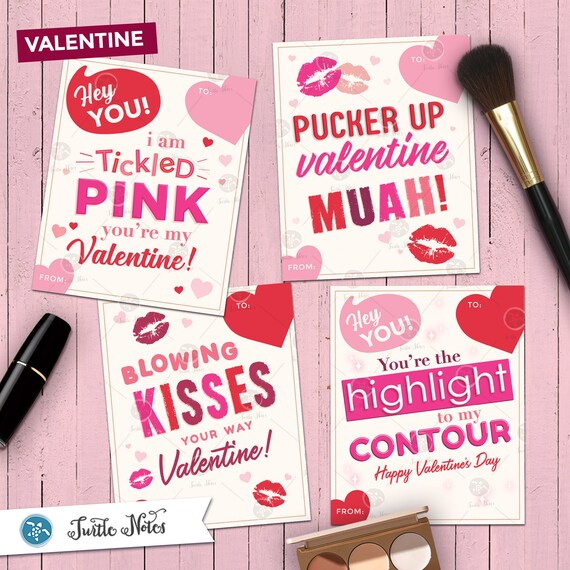 Makeup Themed Valentine Cards 4 Printable Gift Tags or Etsy