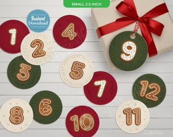 Small Gingerbread Twelve Days of Christmas Gift Tags & Gift Poem | Printable Tags, Labels, or Stickers for 12 Days of Christmas Gifts CT012