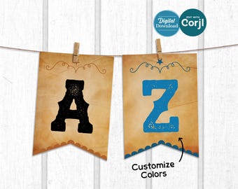 Playful Western Cowboy Party Banner: Custom Colors (Digital Download, Editable in Corjl)