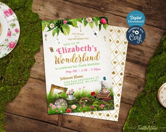 Alice in Wonderland Birthday Invitation: Onederland Design (Digital Download, Editable in Corjl)